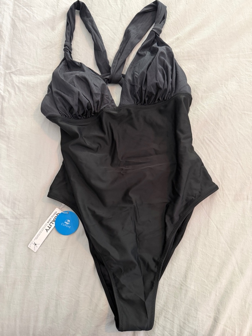 Cupshe Black & Charcoal Halter One-Piece Swimsuit